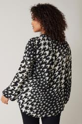 EVANS Plus Size Black Dogtooth Print Tie Neck Blouse | Evans 2