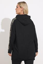 YOURS Plus Size Black Leopard Print Trim Hoodie | Yours Clothing  2