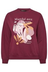 YOURS Plus Size Burgundy Red 'Marche Aux Fleurs' Slogan Sweatshirt | Yours Clothing 6