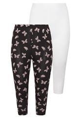 YOURSET 2 PACK Curve Black Butterfly Print Cropped Leggings