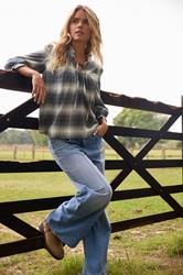 PixieGirl Petite Women's Blue Brushed Check Tie Front Smock Top | PixieGirl 3