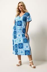 YOURS Plus Size Blue Tile Print Midi Dress | Yours Clothing 1