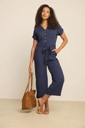 M&Co Navy Blue Tie Waist Linen Jumpsuit | M&Co 3