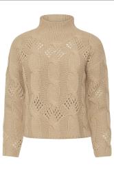 PixieGirl Petite Beige Brown Cable Knit High Neck Jumper