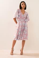 PixieGirl Petite Women's Blush Pink Mesh Floral Wrap Midi Dress | PixieGirl 1