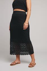 YOURS Plus Size Black Crochet Knitted Midi Skirt | Yours Clothing 2