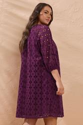 EVANS Plus Size Purple Long Sleeve Broderie Dress | Evans 2