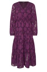 M&Co Petite Berry Purple Floral Jacquard Boho Dress | M&Co 7