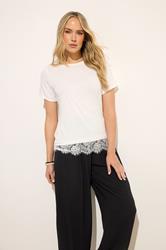 LTS Tall Women's White Lace Hem Detail T-Shirt | Long Tall Sally 3