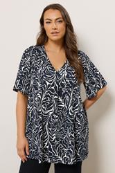 EVANS Plus Size Navy Blue Abstract Floral Pleat Front Swing Top | Evans 1