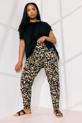 YOURS Curve Natural Brown Abstract Print Harem Trousers | Yours Clothing 3