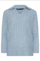 LTS Tall Blue Open Collar Cable Knit Jumper