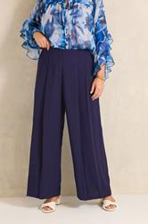 EVANS Plus Size Navy Blue Pleat Front Trousers | Evans 1