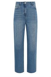 LTS Tall Women's Blue Cotton Raw Hem Wide Leg Jeans | Long Tall Sally 7