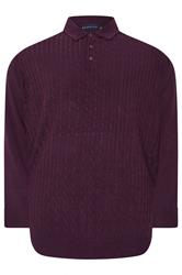 BadRhino Big & Tall Plum Purple Cable Knit Polo Shirt