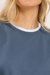 LTS Tall Women's Denim Blue & White Cotton Layered Top | Long Tall Sally 5