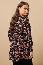 EVANS Plus Size Black & Red Floral Print Pintuck Blouse | Evans 2