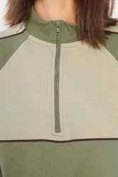 PixieGirl Petite Women's Green Colour Block Half Zip Sweatshirt | PixieGirl  4