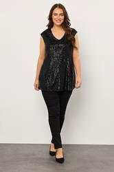 EVANS Plus Size Black Sequin Embellished Vest Top | Evans 2