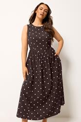YOURS Plus Size Chocolate Brown Polka Dot Linen Maxi Dress | Yours Clothing 3
