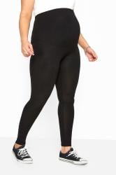 BUMP IT UP MATERNITY Black Cotton Essential Leggings With Comfort Panel Plus Size 16 to 32 3