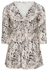 YOURS LONDON Curve Ivory White Animal Print Knot Front Top