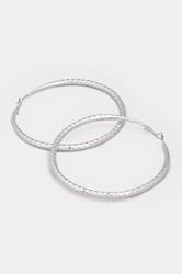 Silver Tone Textured Large Hoop Earrings | Yours Clothing 2