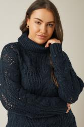 EVANS Plus Size Navy Blue Roll Neck Knitted Jumper | Evans 3