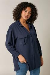 EVANS Plus Size Navy Blue Utility Pocket Shirt | Evans 3