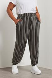 YOURS Plus Size Black Striped Jersey Cuffed Trousers | Yours Clothing 2