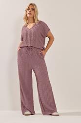 YOURS Plus Size Dusky Pink Bubble Textured Wide Leg Trousers | Yours Clothing 3
