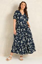EVANS Plus Size Navy Blue Daisy Print Midi Dress | Evans 3