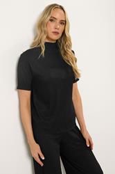 LTS Tall Black Textured Funnel Neck Top | Long Tall Sally 3