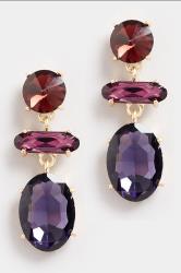 Gold Tone Purple Diamante Statement Earrings | Yours Clothing  3