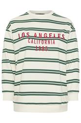 YOURS Plus Size Ivory White & Green Stripe 'Los Angeles' Sweatshirt | Yours Clothing 6