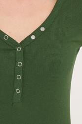PixieGirl Petite Women's 2 PACK Black & Khaki Green Button Henley Tops | PixieGirl 7