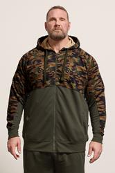 KAM Khaki Green Camo Colour Block Zip Through Hoodie | BadRhino 3