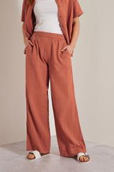LTS Tall Rust Orange Cotton Cheescloth Wide Leg Trousers | Long Tall Sally 2