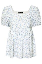 YOURS Curve White Floral Broderie Anglaise Peplum Top