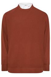 BadRhino Big & Tall Burnt Red Cable Knit Mock Shirt Jumper