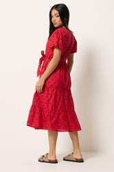 M&Co Petite Red Broderie Tie Waist Cotton Midi Dress | M&Co 2