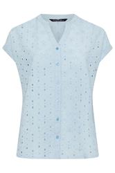 EVANS Curve Blue Broderie Short Sleeve Shirt
