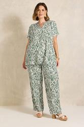 EVANS Plus Size Khaki Green Aztec Print Wide Leg Trouser | Evans 3