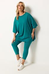 YOURS Plus Size Teal Blue Elasticated Waist Cropped Leggings | Yours Clothing 1