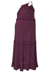 BUMP IT UP MATERNITY Curve Dark Purple Tiered Frill Maxi Dress
