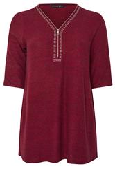 EVANS Curve Red Zip Front Stud Detail Top
