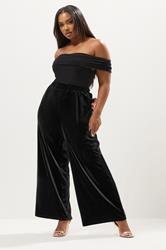 YOURS Plus Size Black Velvet Palazzo Trousers | Yours Clothing 3