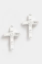 Silver Tone Diamante Cross Earring | Yours Clothing  3
