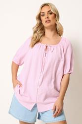 Yours Plus Size Pink Stripe Tie Neck Top | Yours Clothing 3