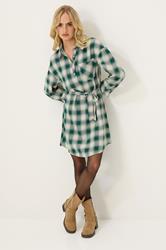 PixieGirl Petite Women's Green Check Print Shirt Dress | PixieGirl 1